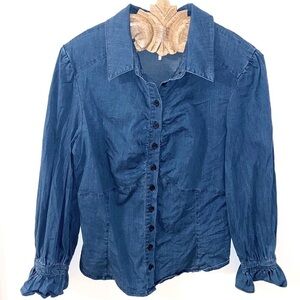 FREE PEOPLE | Ruched Chambray Button Front Blouse